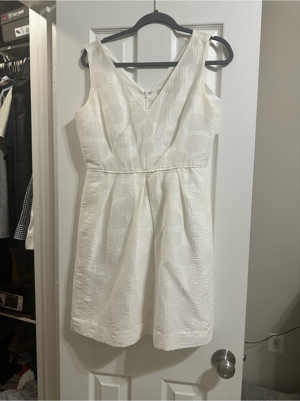 J. Crew White Textured V-Neck Midi Dress